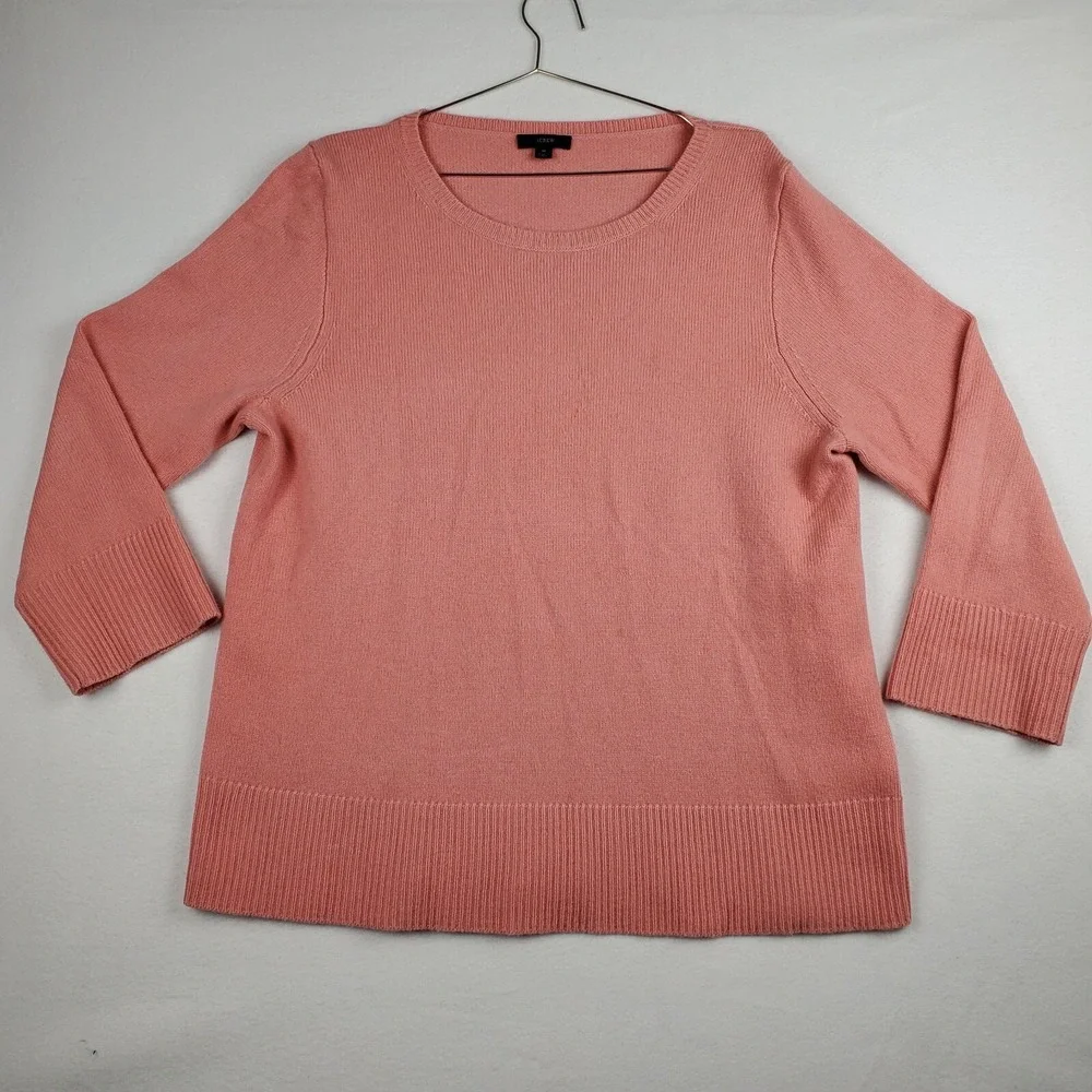 J. Crew Sweater Womens Medium Coral Wool Knit Ribbed Classic Round Neck Pullover